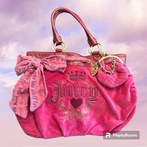 VINTAGE AUTHENTIC Juicy Couture Pink Velour Daydreamer Bag - Picture 1 of 10